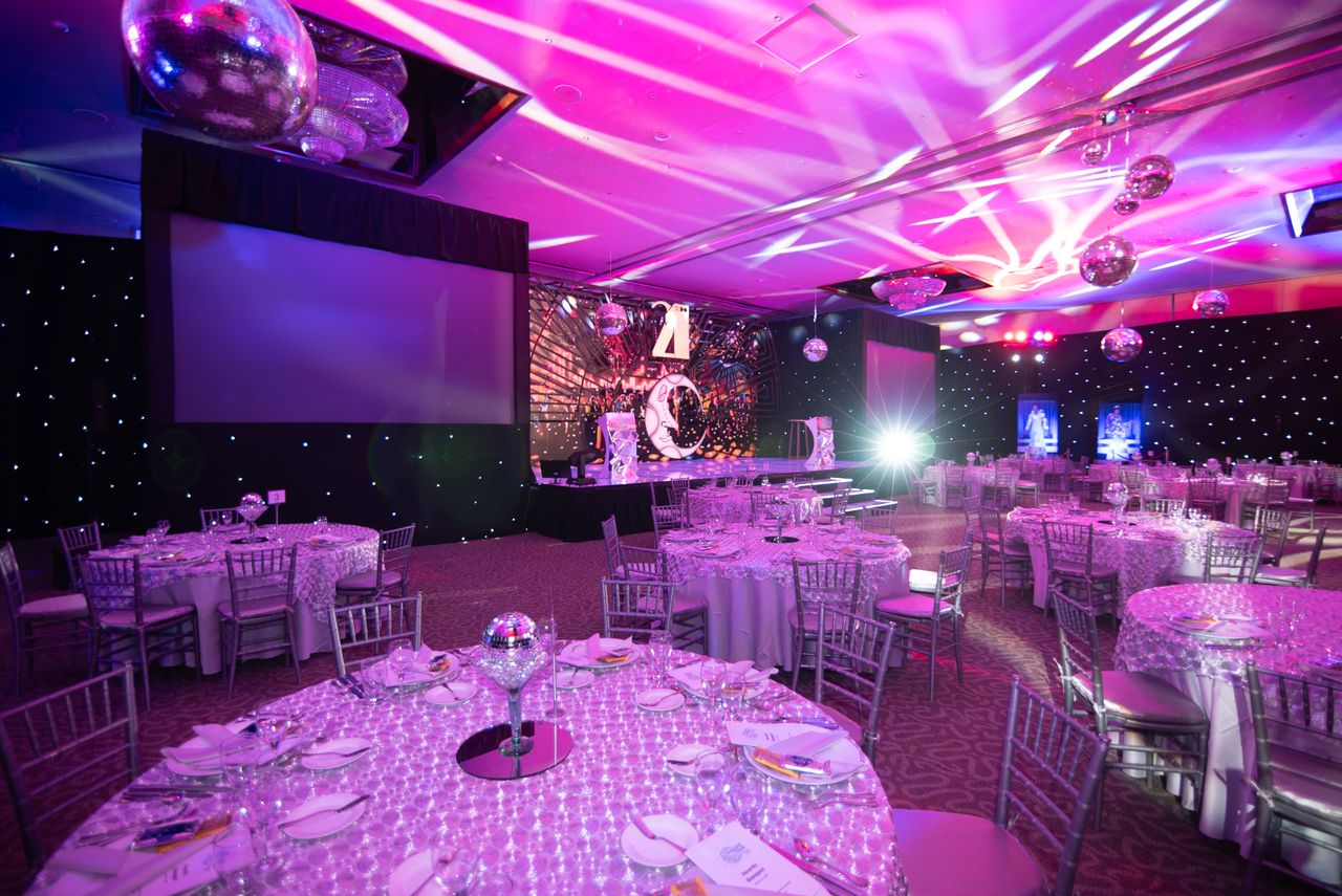 Crafting Captivating Headlines: Your awesome post title goes here Elegant dinner setup in a lavish event hall with ambient lighting and disco balls.